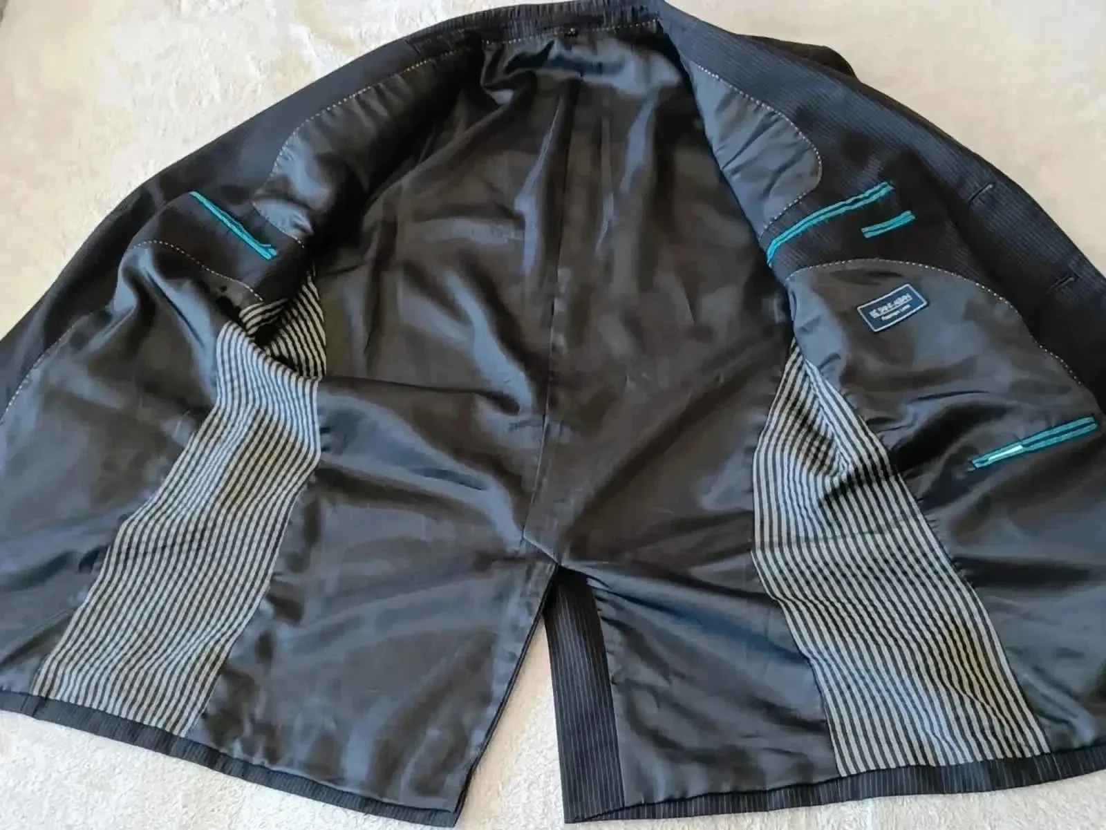 Traje preto listrado branco jaqueta 52 calça 44 – photo 6